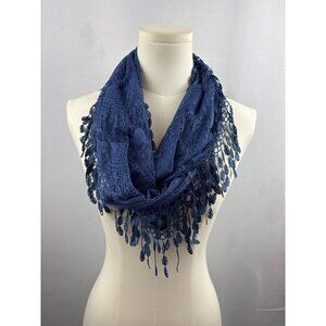 Elegant Blue Lace Infinity Scarf With Fringe By Scarf&